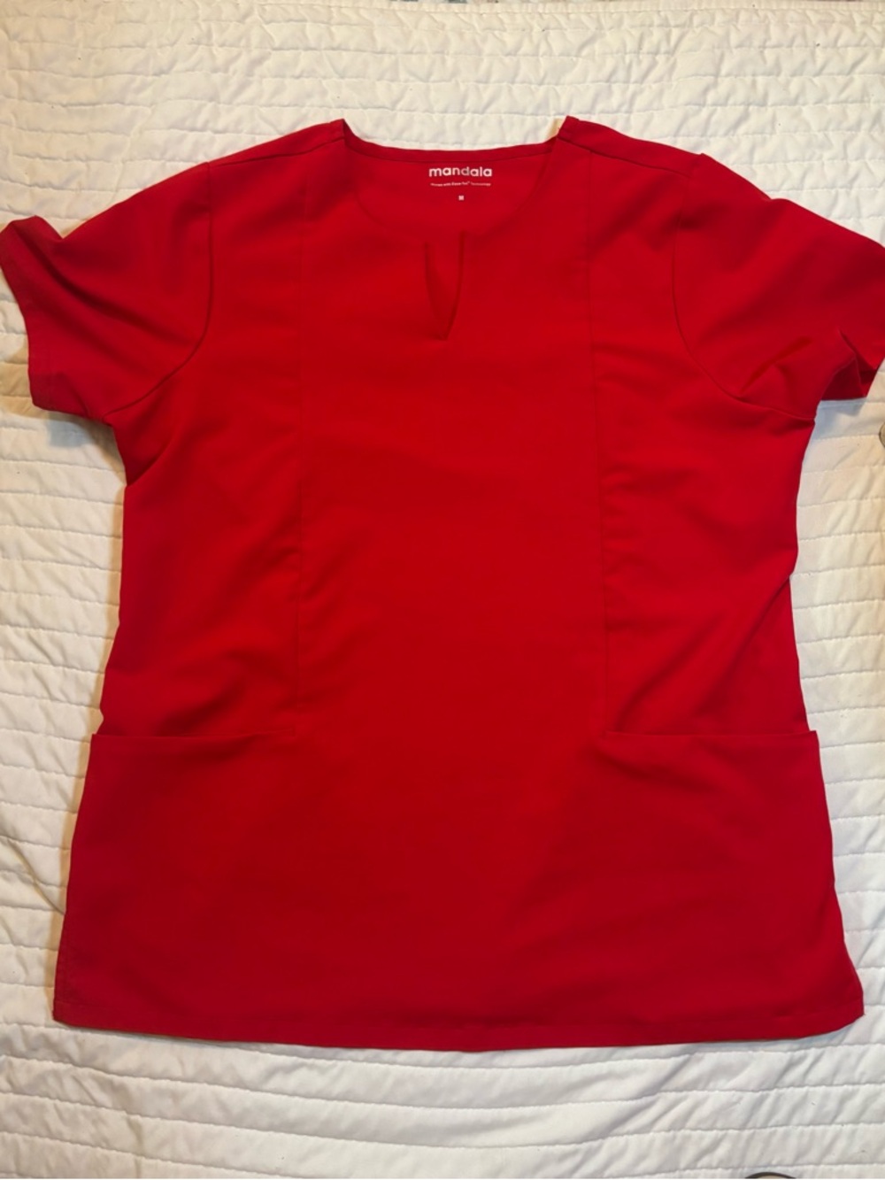 Mandala Women's Red Short-Sleeve Tunic with Front Pockets